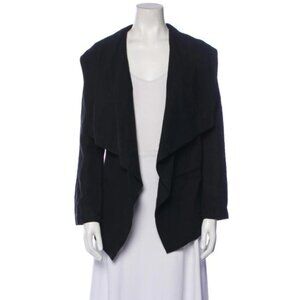 Brochu Walker black linen Tencel cardigan blazer w/large draped collars size S/P